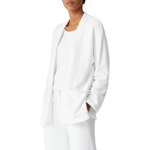 Eileen Fisher White Organic Cotton Open Front Pockets Boxy Jacket Cardigan XS - Picture 4 of 11